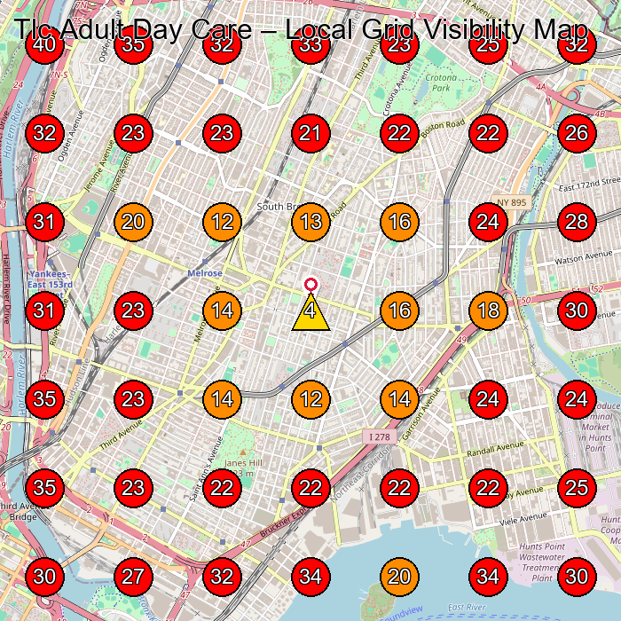 Tlc Adult Day Care GeoGrid visibility map for Adult Day Care Center in New York